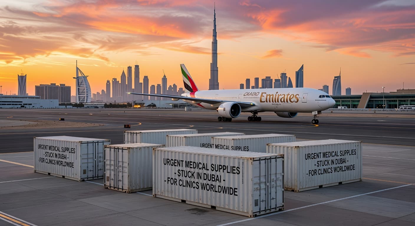 Medical supplies are stuck in Dubai, as clinics around the world face shortages